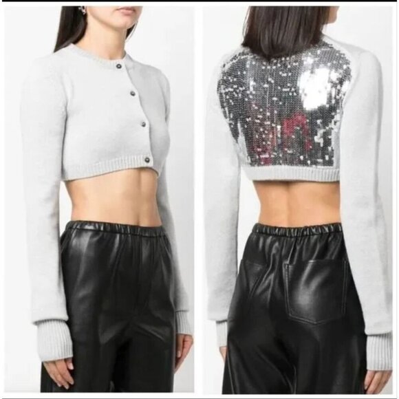 VAQUERA Sweaters - VAQUERA Cropped Knit Sequin Back Cardigan Grey Womens Size XS